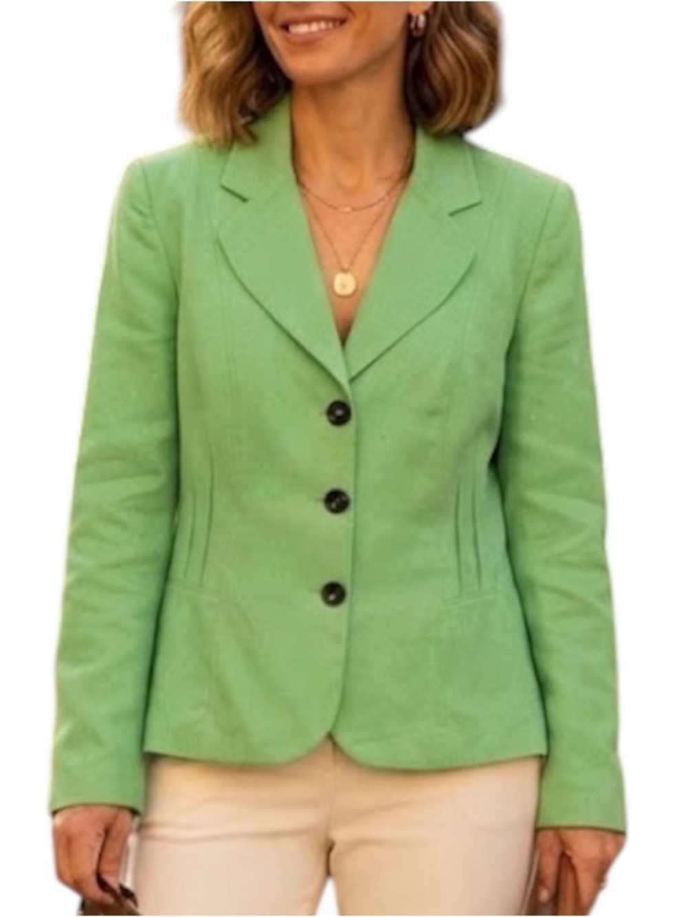 INVESTMENTS Apple Green Faux Suede Button Front Blazer Grannycore Boho 16